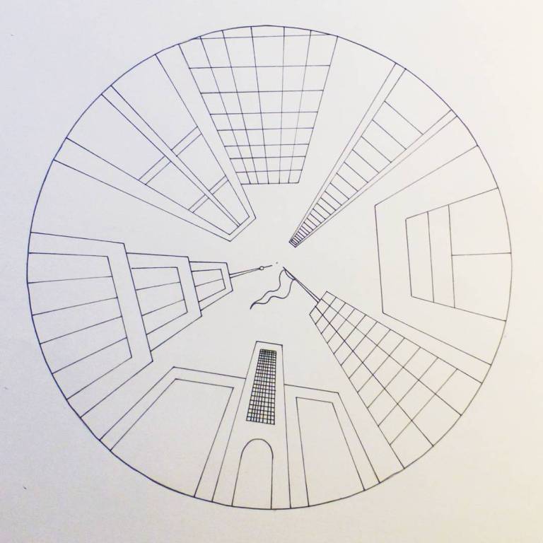 perspektivtegning, tegning, ettpunktsperspektiv