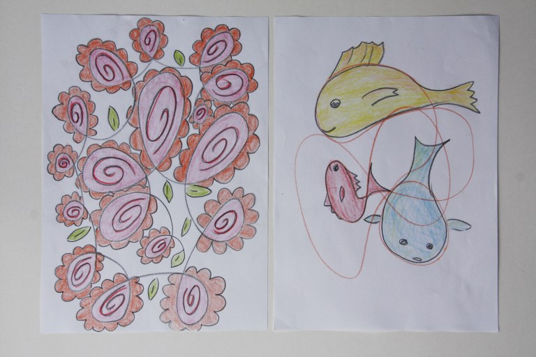 tegning, fantasi, blomster, fisk