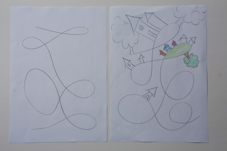 tegning, fantsi, hus